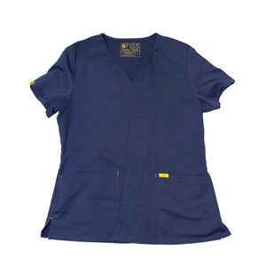 FIGS Casma Scrub Top Womens Small Navy Blue V-Neck Short Sleeve Pockets Medical